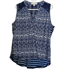 🚨 Sale French Laundry Sleeveless Navy Blue And White Top Size 1X